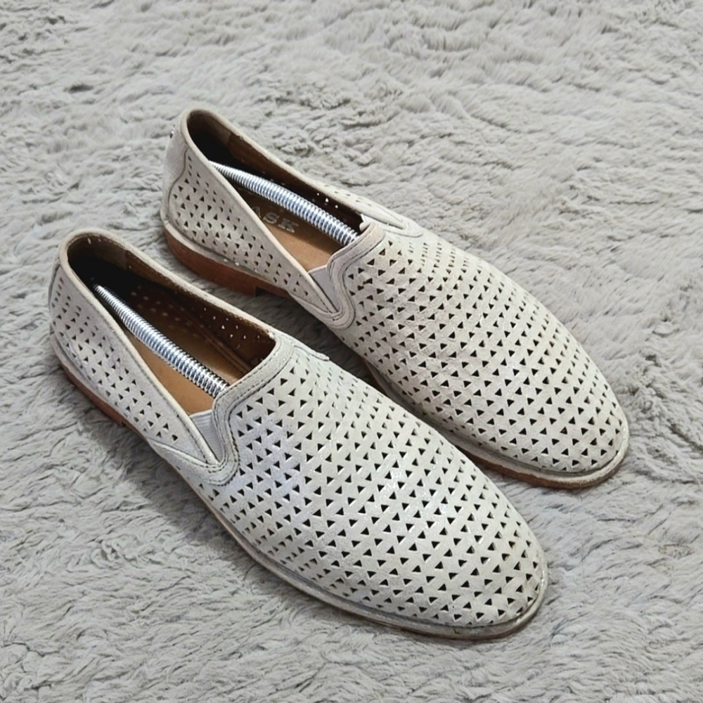 H.S Trask silver gray perforated high quality slip on loafers 8.5